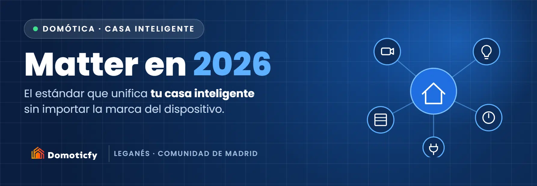Gráfico promocional de Domoticfy: Matter en 2026, el estándar que unifica la casa inteligente